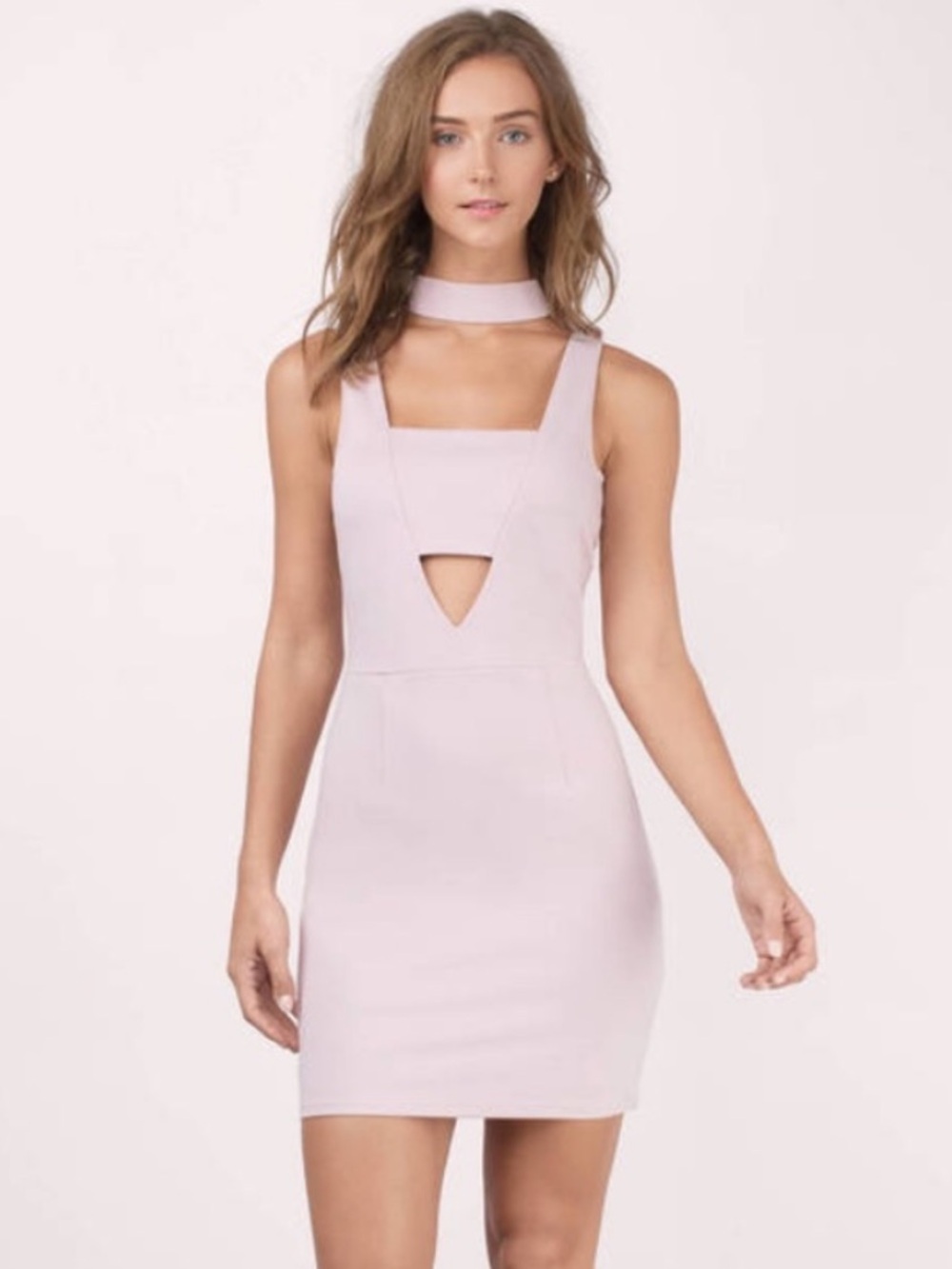TOBI Mauve Lavender Choker Cutout Bodycon Mini Dress Rayon Spandex Form-Fitting